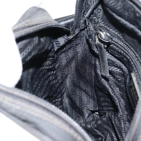 PRADA Shoulder Bag Nylon Black Silver Auth 153237